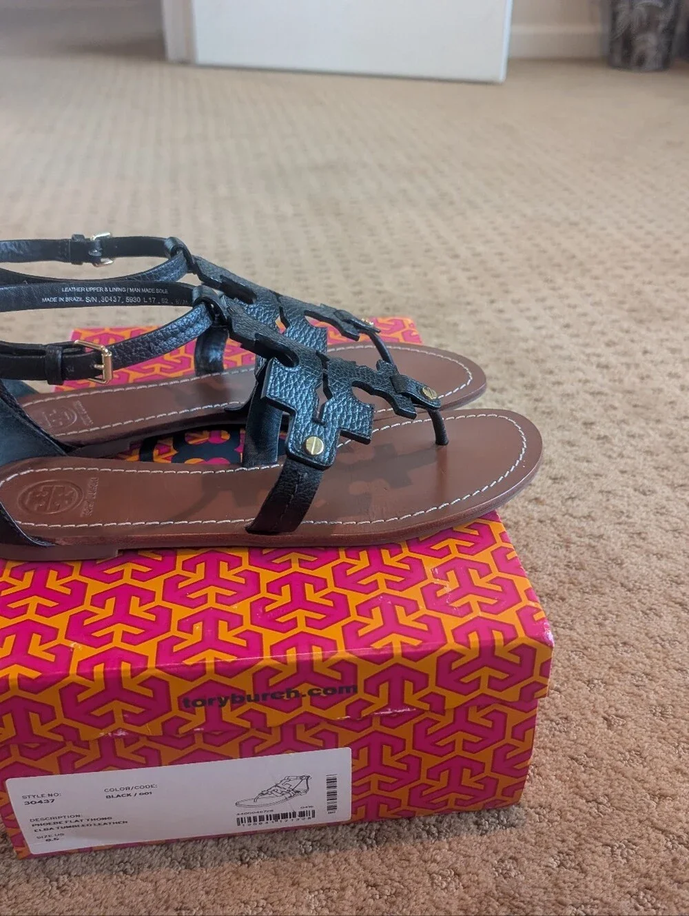 Tory Burch Black Thong Sandals Size 8.5